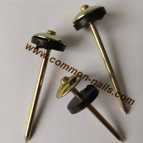 2.5inch yellow zinc coated umbrella head roofing nails twist shank with washer